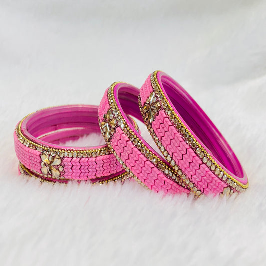 Radiant Pink & Gold Embellished Bangle Set - Traditional Indian Jewelry