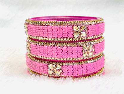 Radiant Pink & Gold Embellished Bangle Set - Traditional Indian Jewelry