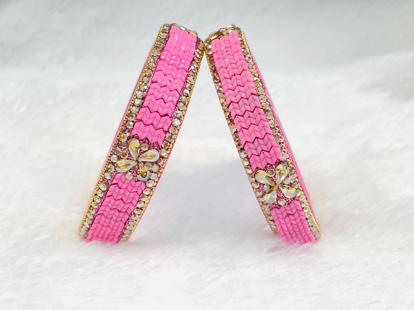 Radiant Pink & Gold Embellished Bangle Set - Traditional Indian Jewelry