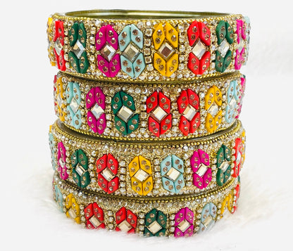 Vibrant Multicolor Crystal-Studded Bangles Set - Festive Indian Jewelry