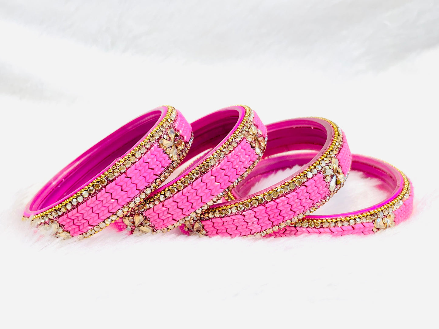 Radiant Pink & Gold Embellished Bangle Set - Traditional Indian Jewelry