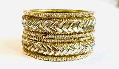 Geometric Crystal Gold Bangles - Contemporary Design
