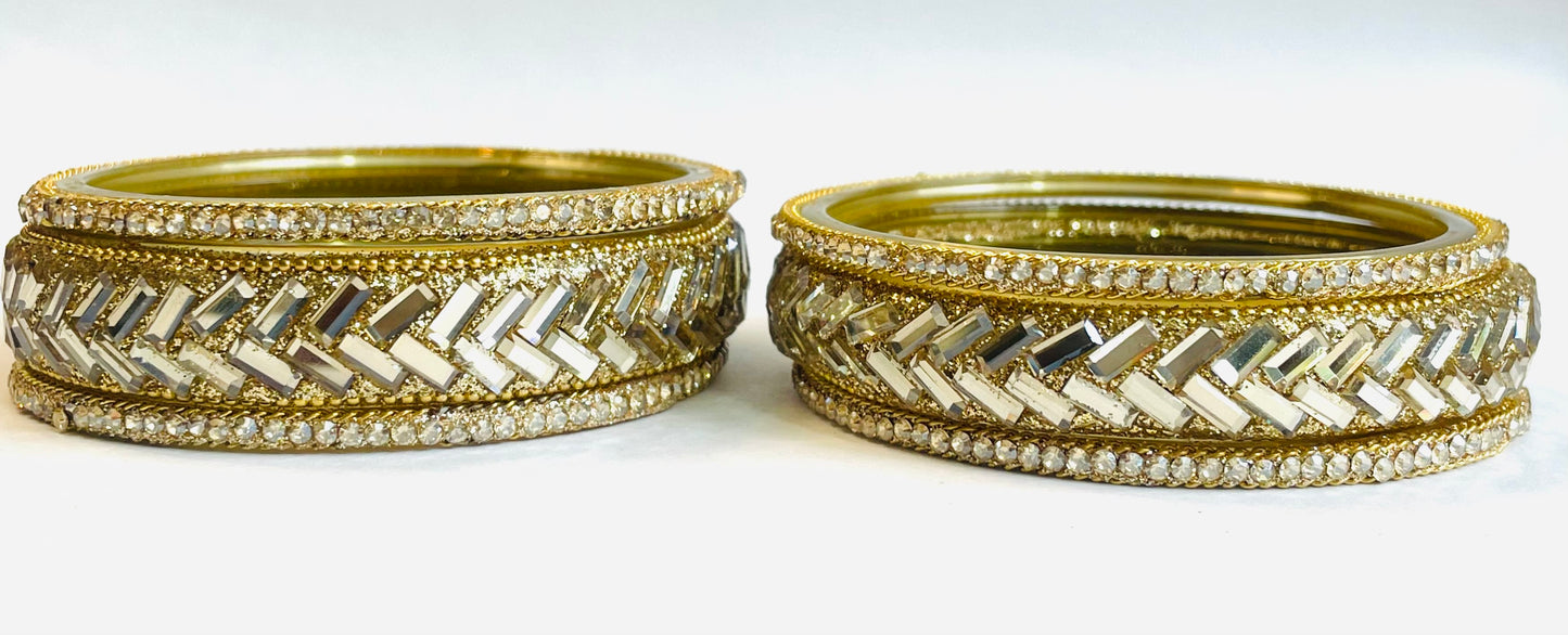 Geometric Crystal Gold Bangles - Contemporary Design