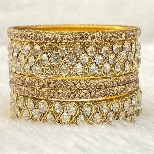 Sparkling Gold-Tone Kundan Bangles with Clear Crystals