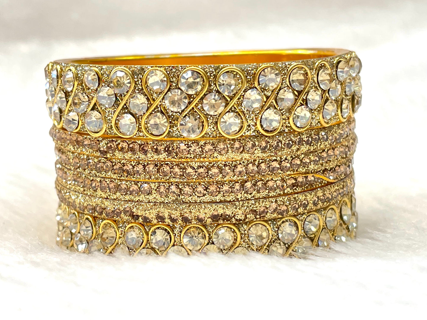 Sparkling Gold-Tone Kundan Bangles with Clear Crystals
