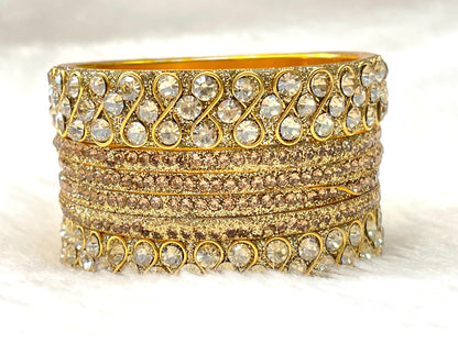 Sparkling Gold-Tone Kundan Bangles with Clear Crystals