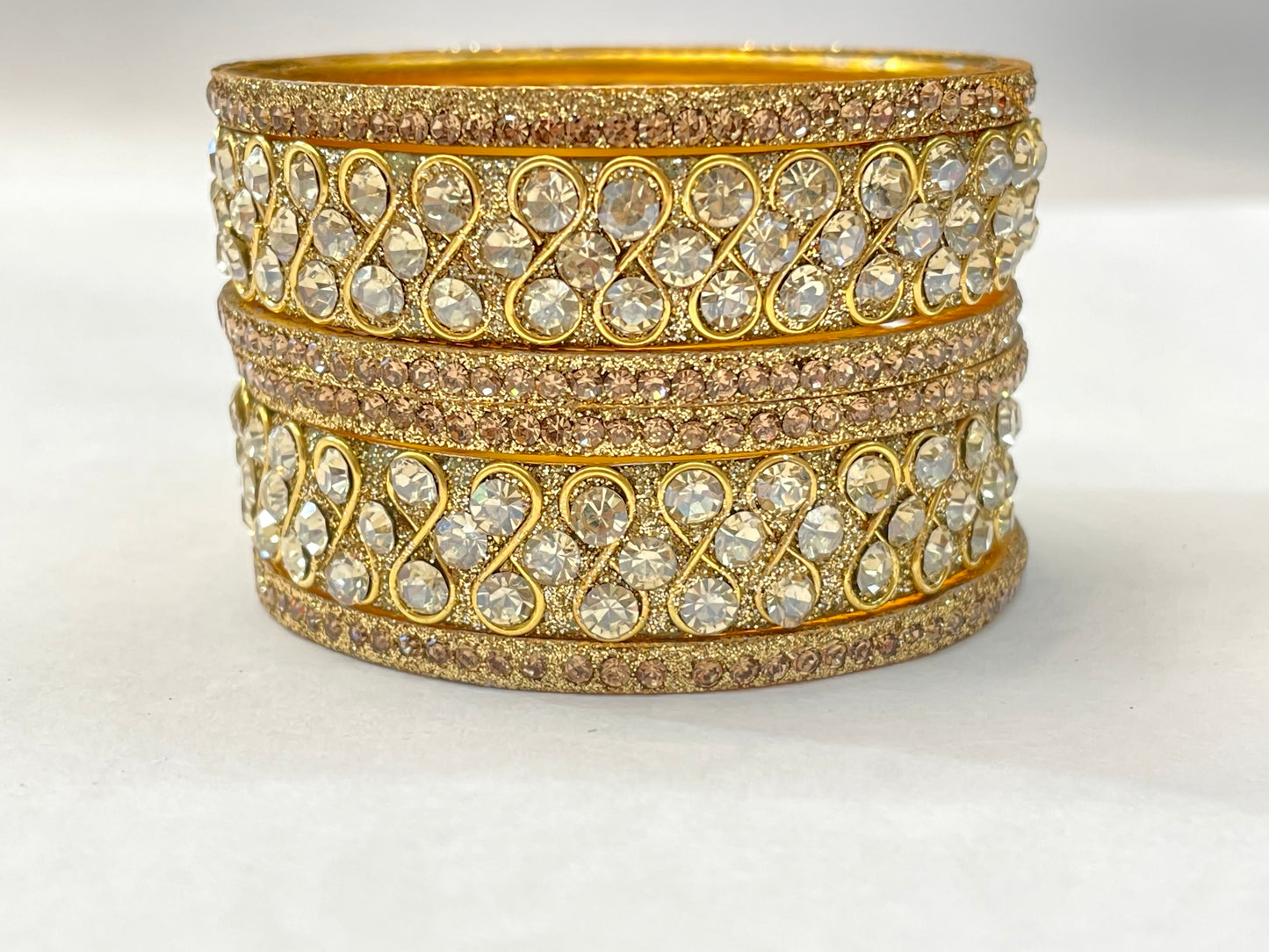 Sparkling Gold-Tone Kundan Bangles with Clear Crystals