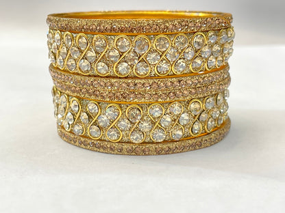 Sparkling Gold-Tone Kundan Bangles with Clear Crystals