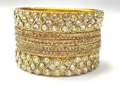 Sparkling Gold-Tone Kundan Bangles with Clear Crystals