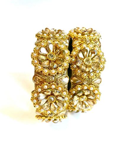Elegant Gold-Tone Crystal-Studded Bangles Set