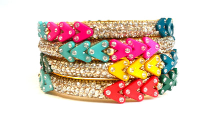 Multicolor Rhinestone Heart Bangle Set