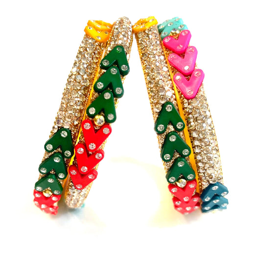 Multicolor Rhinestone Heart Bangle Set