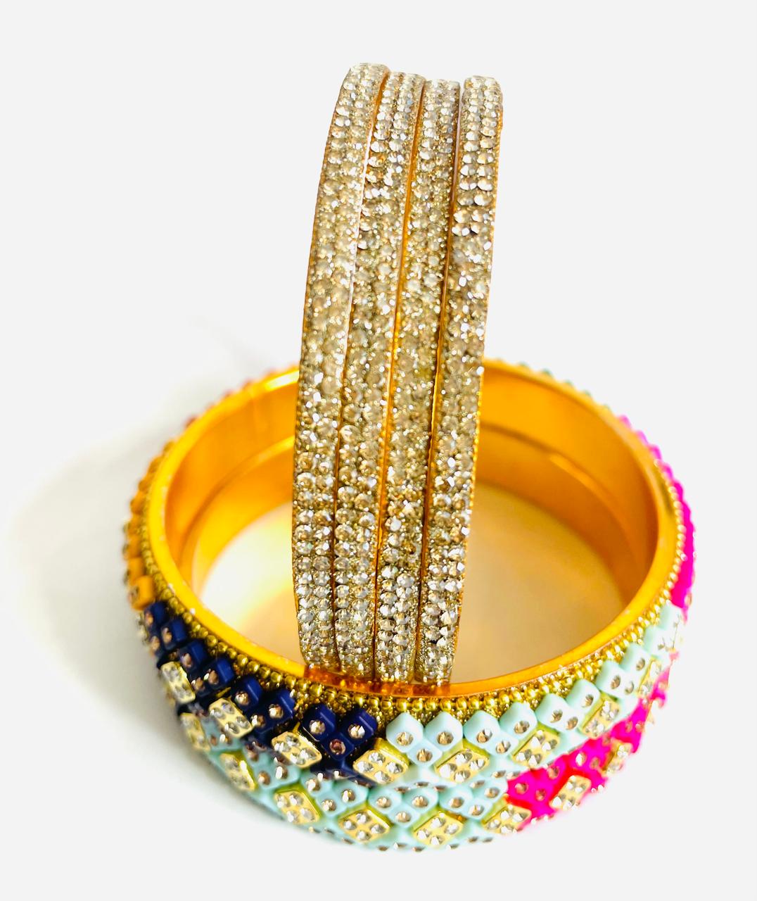 Rhinestone Embellished Multicolor Bangle Set