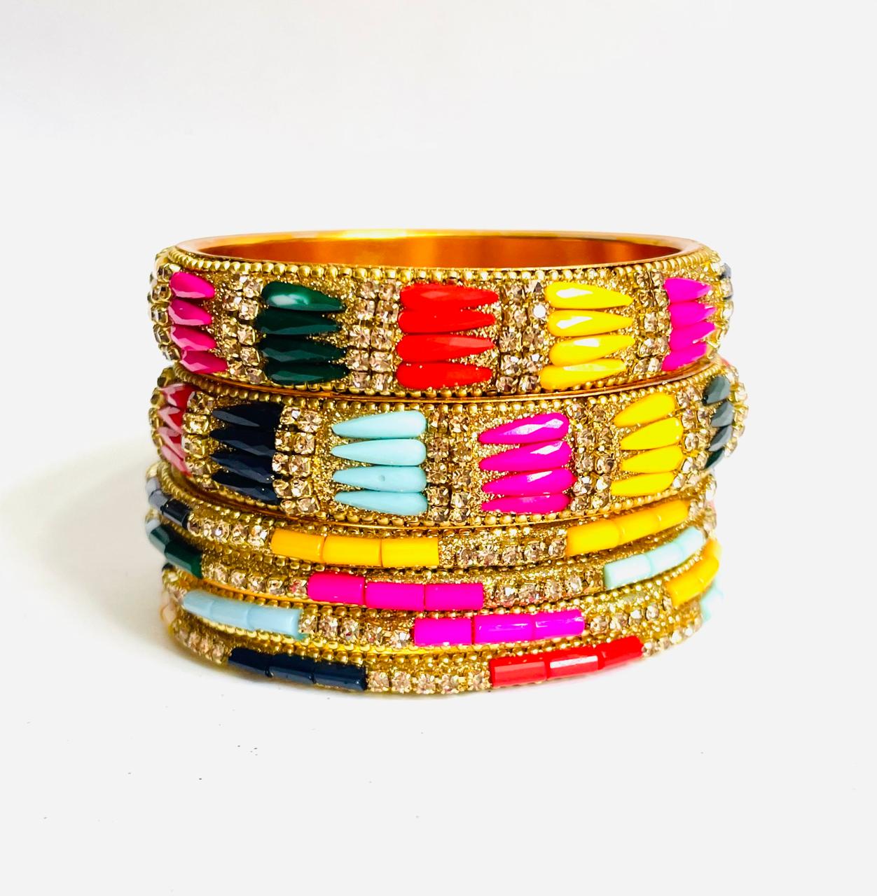 Vibrant Multi-Colored Geometric Bangle Set