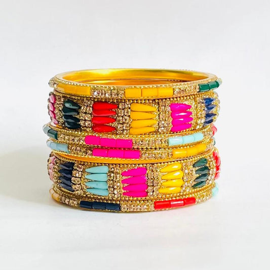 Vibrant Multi-Colored Geometric Bangle Set