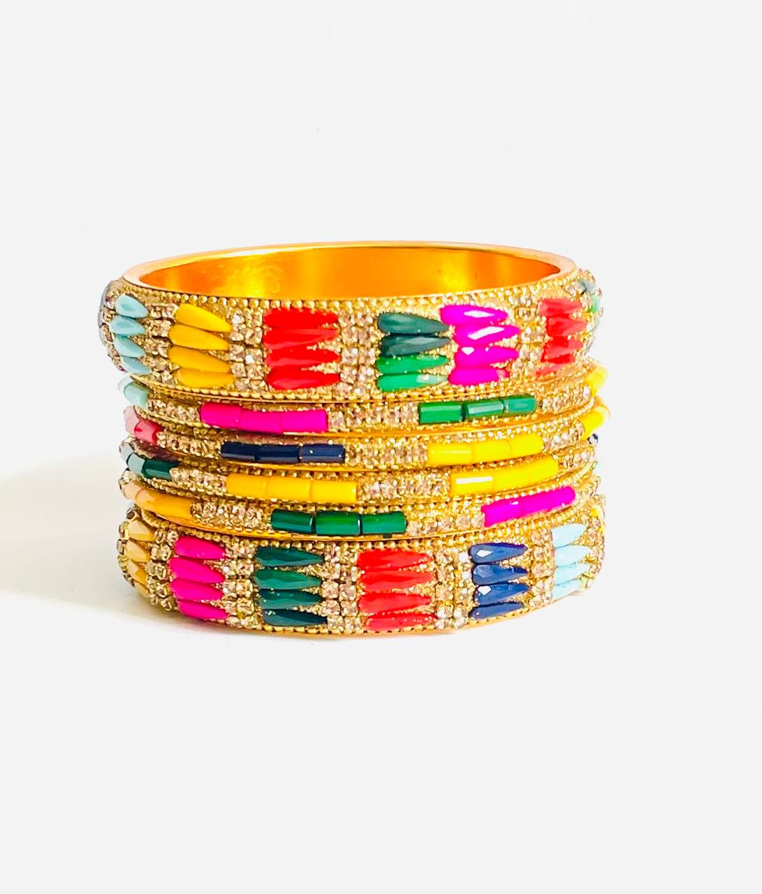 Vibrant Multi-Colored Geometric Bangle Set