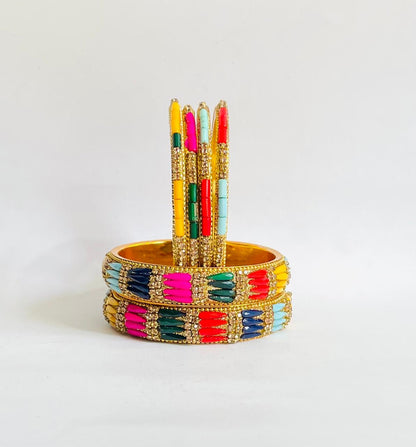 Vibrant Multi-Colored Geometric Bangle Set