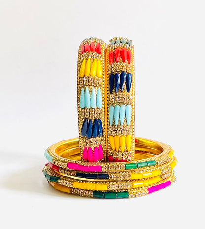 Vibrant Multi-Colored Geometric Bangle Set