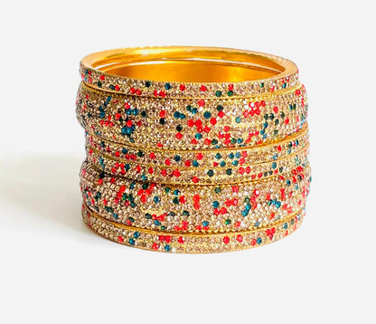 Multicolor Stone-Studded Gold Bangles Set
