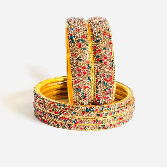 Multicolor Stone-Studded Gold Bangles Set