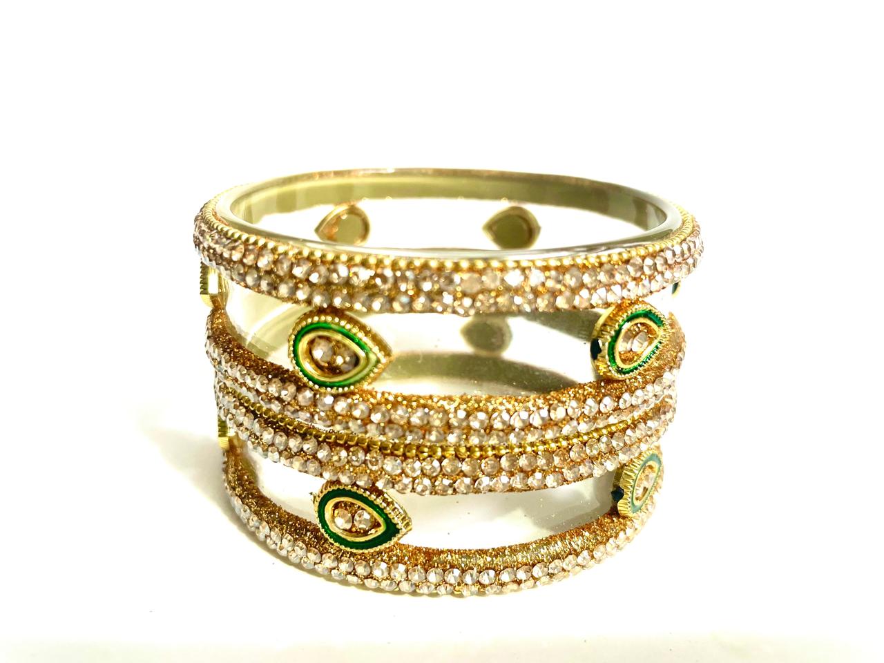 Elegant Gold-Plated Designer Bangles with Pear-Shaped Motifs