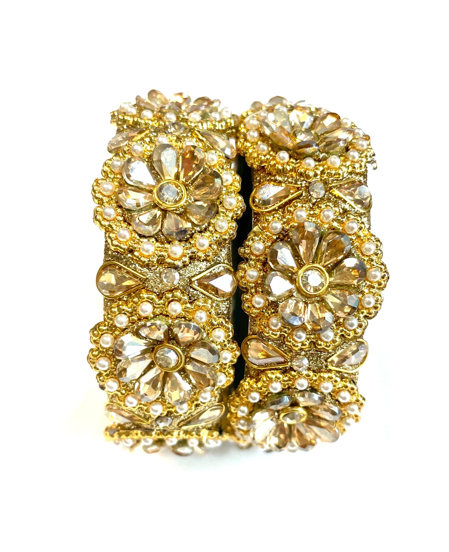Elegant Gold-Tone Crystal-Studded Bangles Set