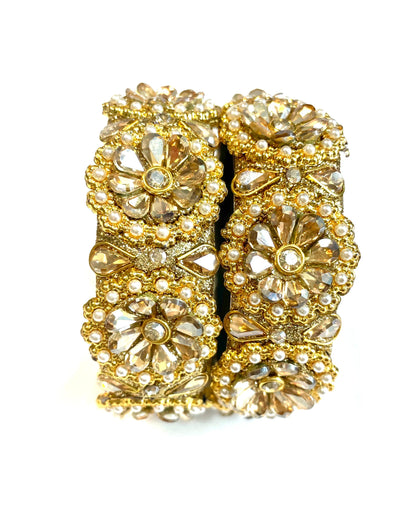 Elegant Gold-Tone Crystal-Studded Bangles Set