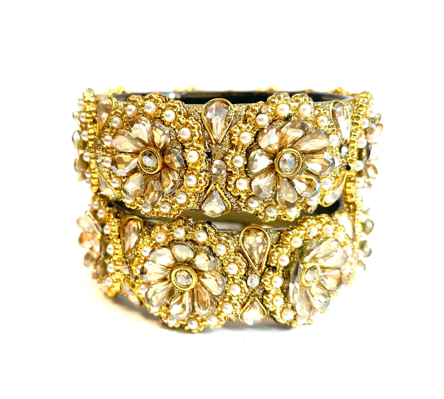 Elegant Gold-Tone Crystal-Studded Bangles Set