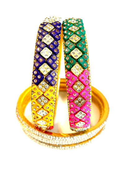 Vibrant Multicolored Crystal-Studded Bangles Set